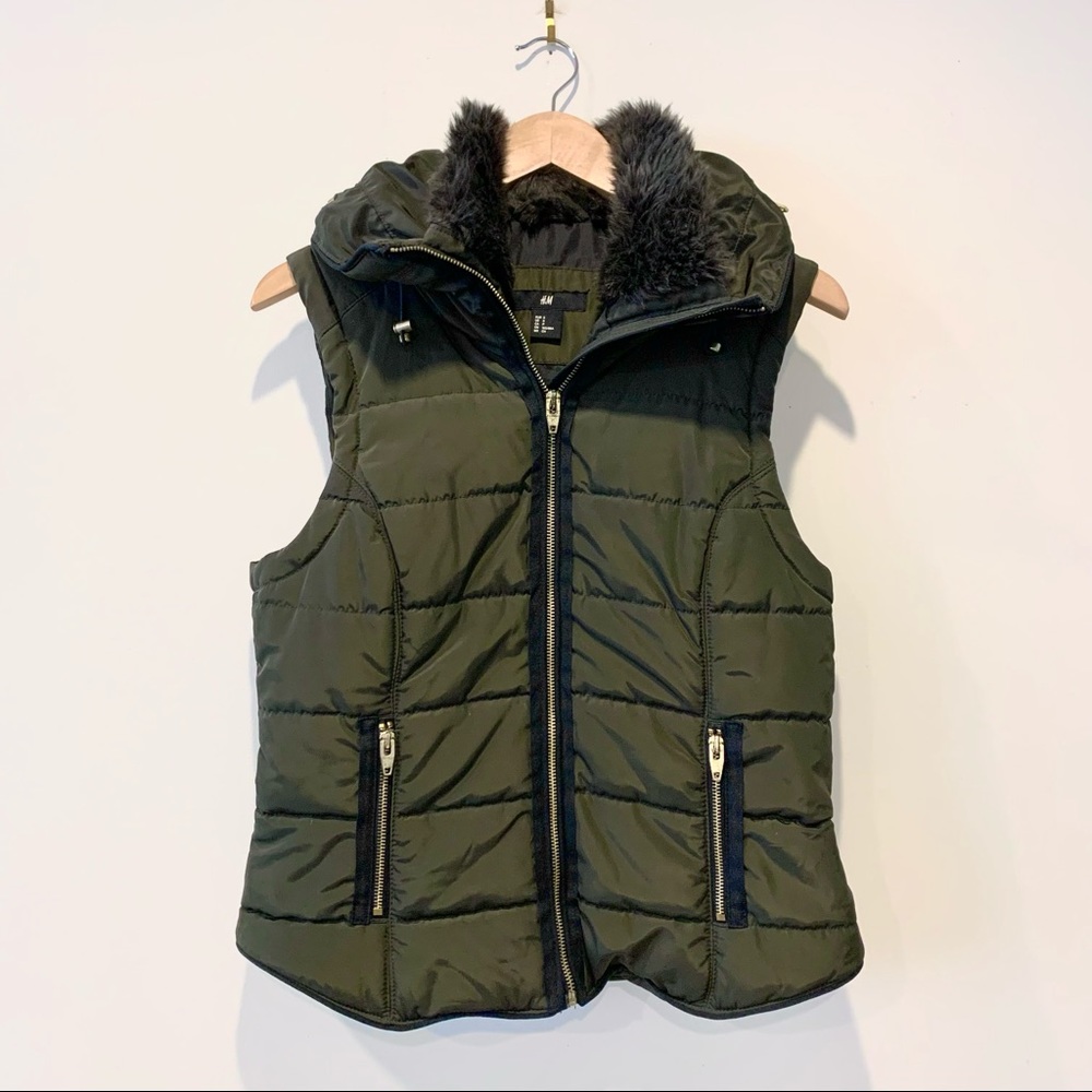 H&M Army Green Fur Puffer Vest